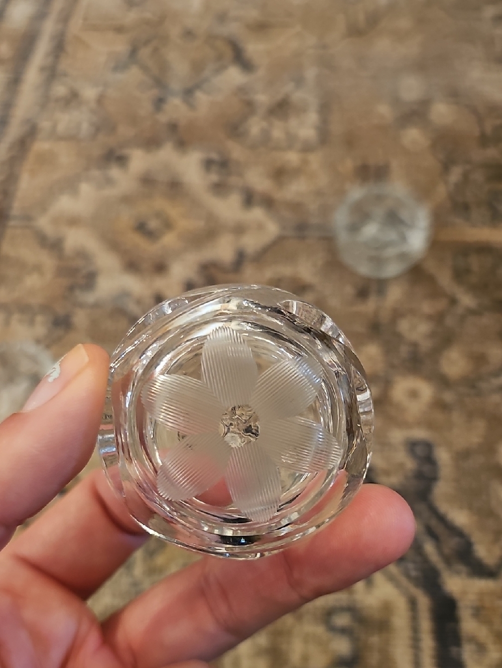 SALE! Set of 5 Glass Open Salt Cellars, Etched Floral And Sawtooth Rim - Picture 14 of 16